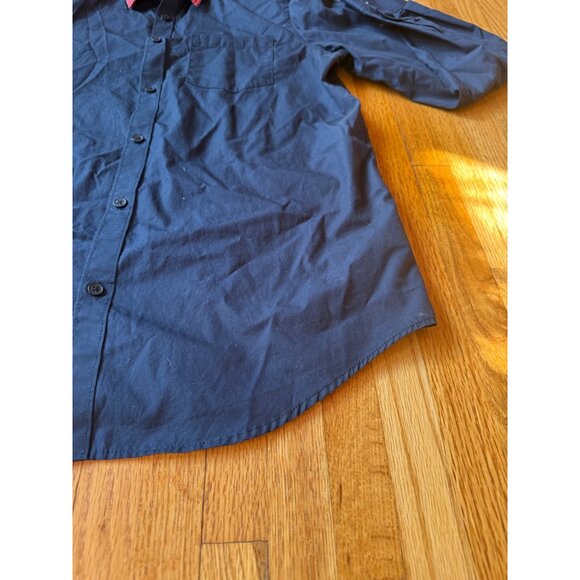 Calvin Klein Mens Button-Down Shirt Red Striped Collar Navy Blue Size M - Picture 4 of 9